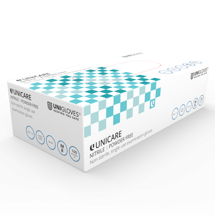 Unicare Blue Nitrile Examination Gloves - Box of 100 | Enquip Medical